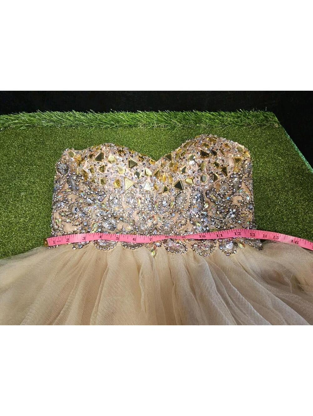 Vintage Let's Fashion Cupcake Dress Champagne Color Small - Picture 7 of 10